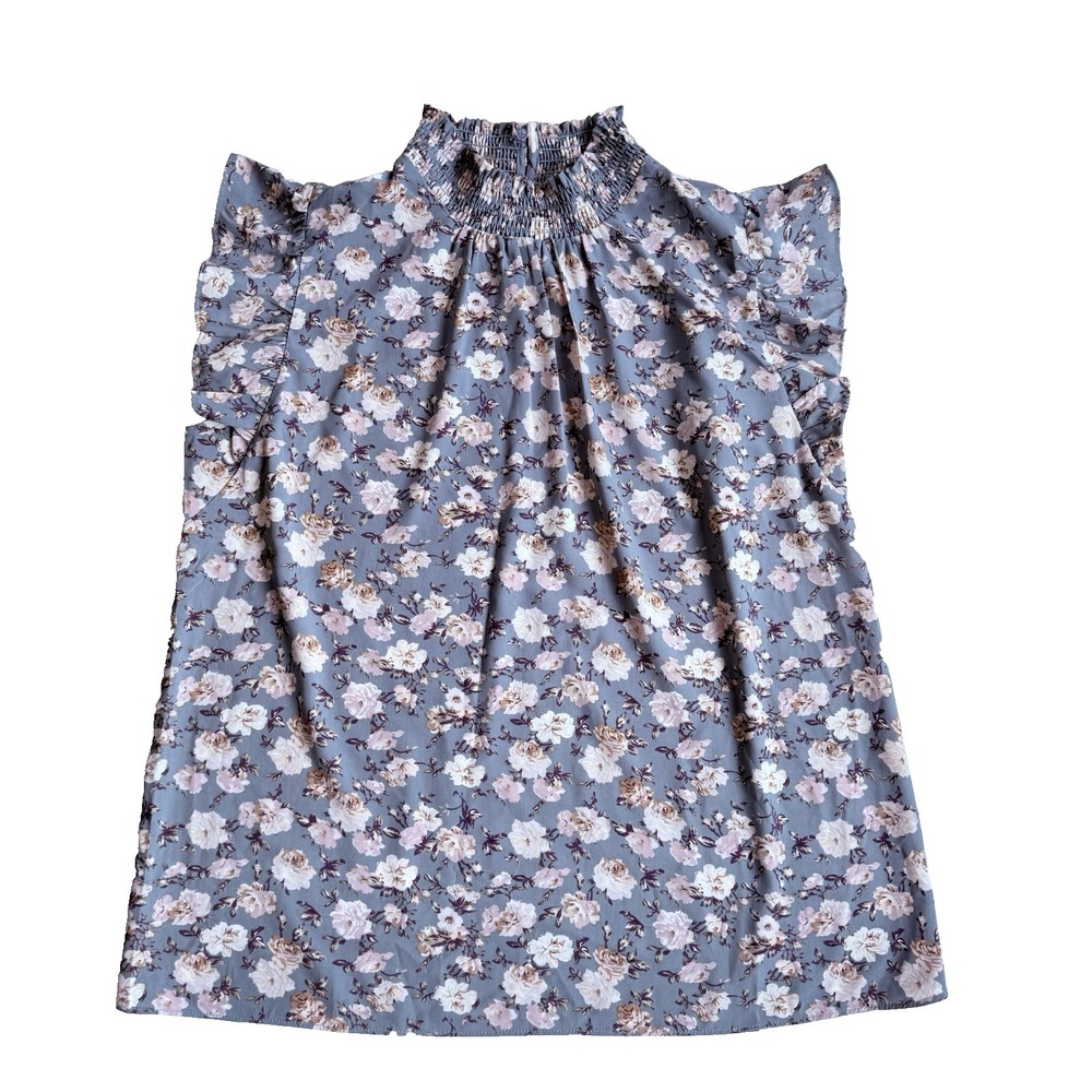Ruffle Sleeve Smocked Top M 8 10 Blue Pink Floral Easter Cottagecore EE Some